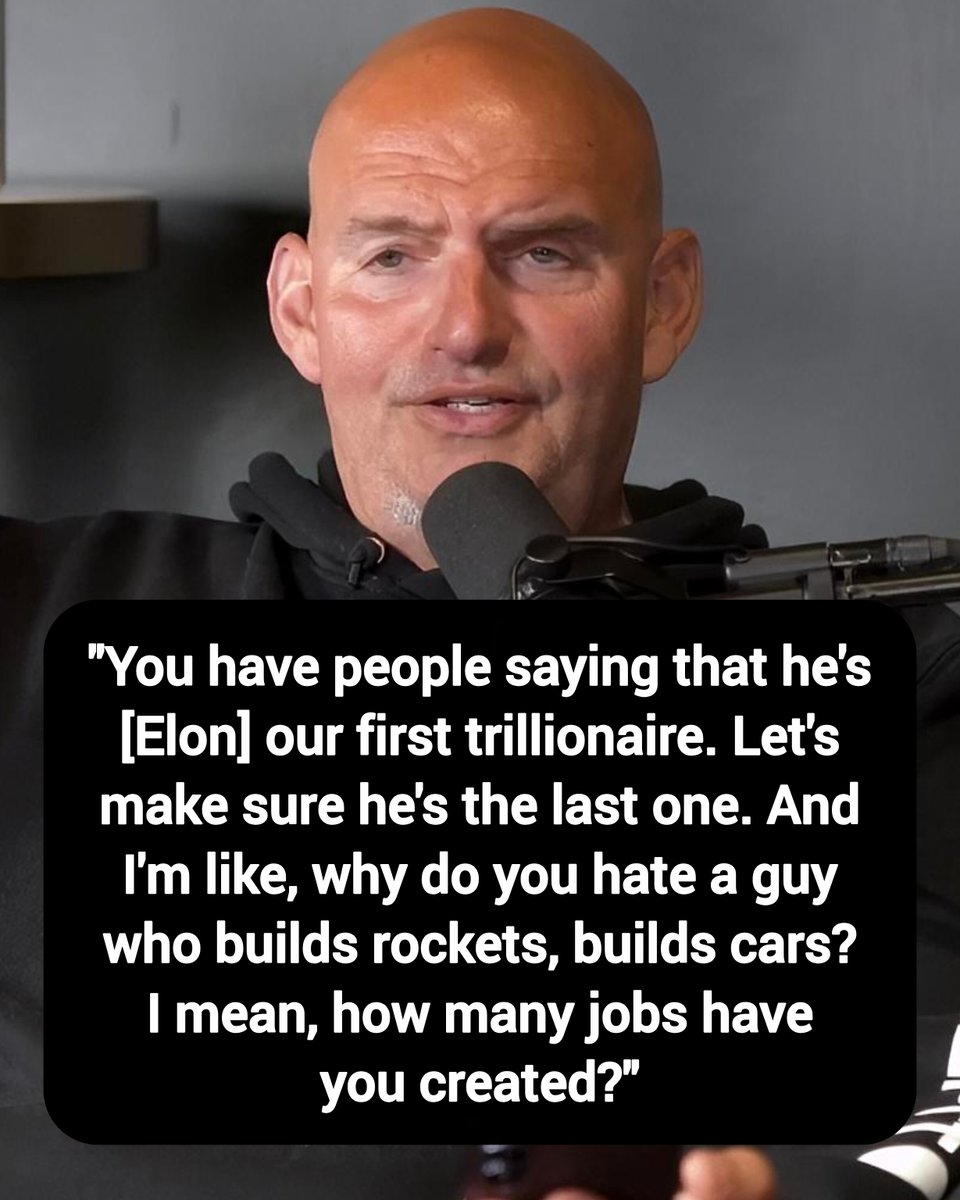 DavidJHarrisJr's tweet photo. Fetterman: "You have people saying that he's [Elon] our first trillionaire. Let's make sure he's the last one. And I'm like, why do you hate a guy who builds rockets, builds cars? I mean, how many jobs have you created?"

Thoughts? https://t.co/BKo23QShTw