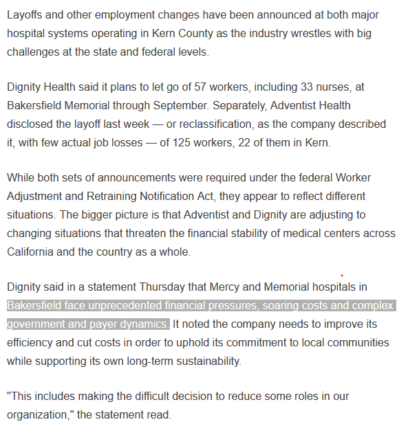 ProtectCareCA's tweet photo. LAYOFFS at Bakersfield hospitals right in David Valadao's district. 

His hometown newspaper blames the Medicaid cuts Valadao voted for.
https://t.co/OYoM7WGRjH https://t.co/yqUd7aCT3q
