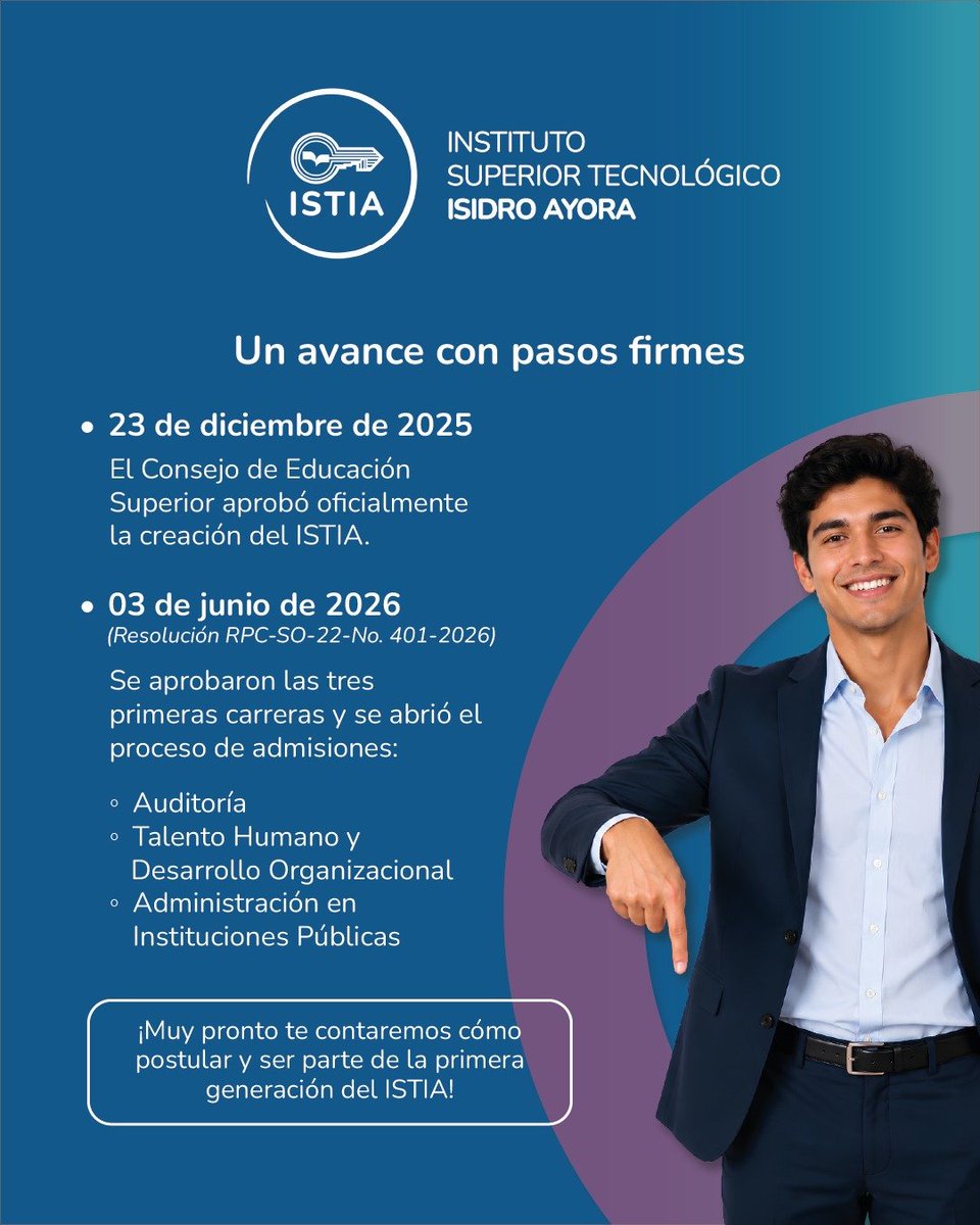 ContraloriaECU's tweet photo. 🔑 #ISTIA | ¡Los grandes cambios empiezan con una decisión!

✨ El Instituto Superior Tecnológico Isidro Ayora nació para formar a quienes liderarán una nueva generación de profesionales comprometidos con la transparencia, el control gubernamental y la excelencia en la gestión pública.

🔎 Descubre cómo comenzó esta historia 👇