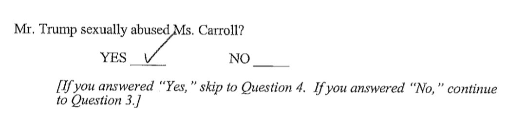 BrianJWenner's tweet photo. @DaAmericanViews @rolettajean @OccupyDemocrats The verdict was clear, and for some reason, you refuse to acknowledge it. Keep telling lies if you want, but we both know the truth. 

QUESTION: Did Mr. Trump sexually abused Ms. Carroll?

VERDICT: YES

https://t.co/Hwgp2DfHny https://t.co/MXFod92zXj