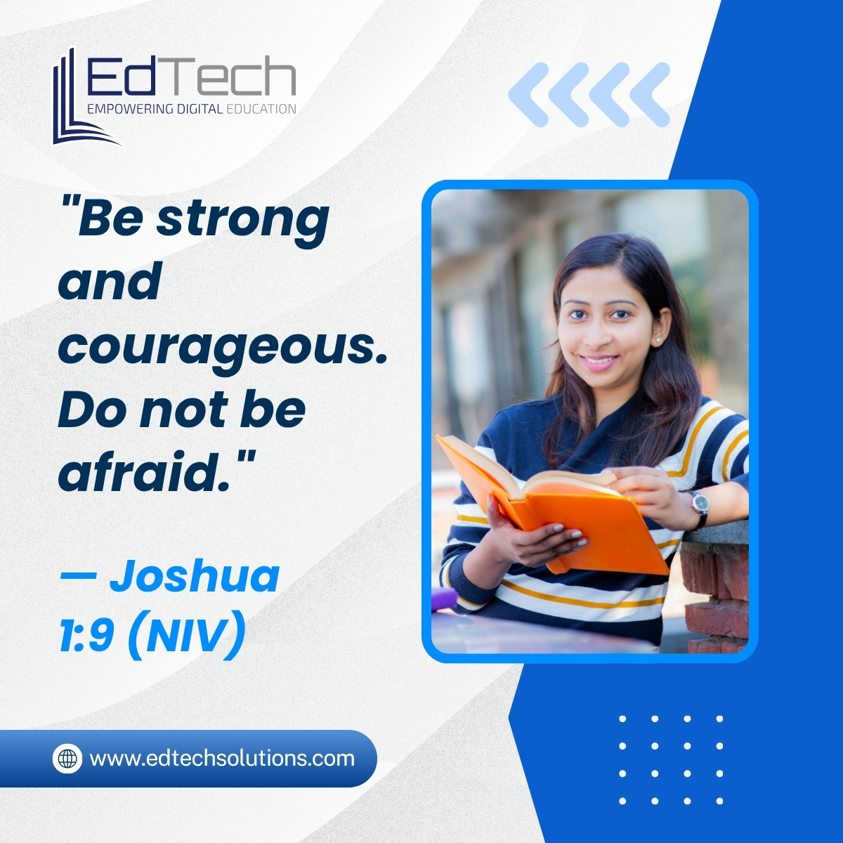 EdTech_Software's tweet photo. "Be strong and courageous. Do not be afraid." — Joshua 1:9 (NIV)
Confident students participate more, take risks, and engage deeply in learning. Discover strategies that support student growth: https://t.co/91ltD3WWgA
#StudentConfidence #TeacherSupport #EdTech https://t.co/0CdDyzY5uK