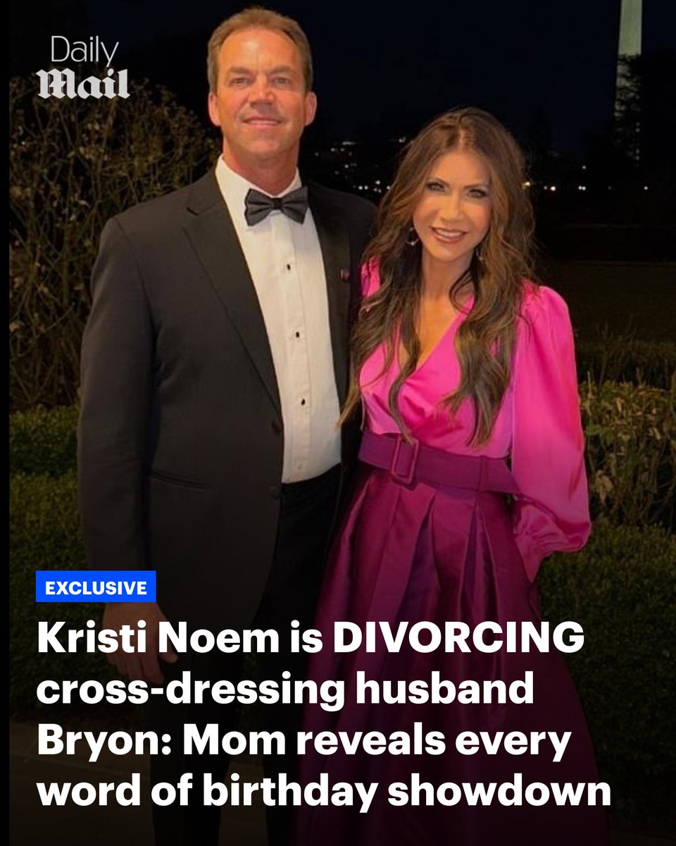 Daily_MailUS's tweet photo. Former Homeland Security Secretary Kristi Noem has told family she has begun divorce proceedings against her husband Bryon and that he recently moved out of their home https://t.co/dVFCOZzNqA 🔗 https://t.co/Fap34BihDz
