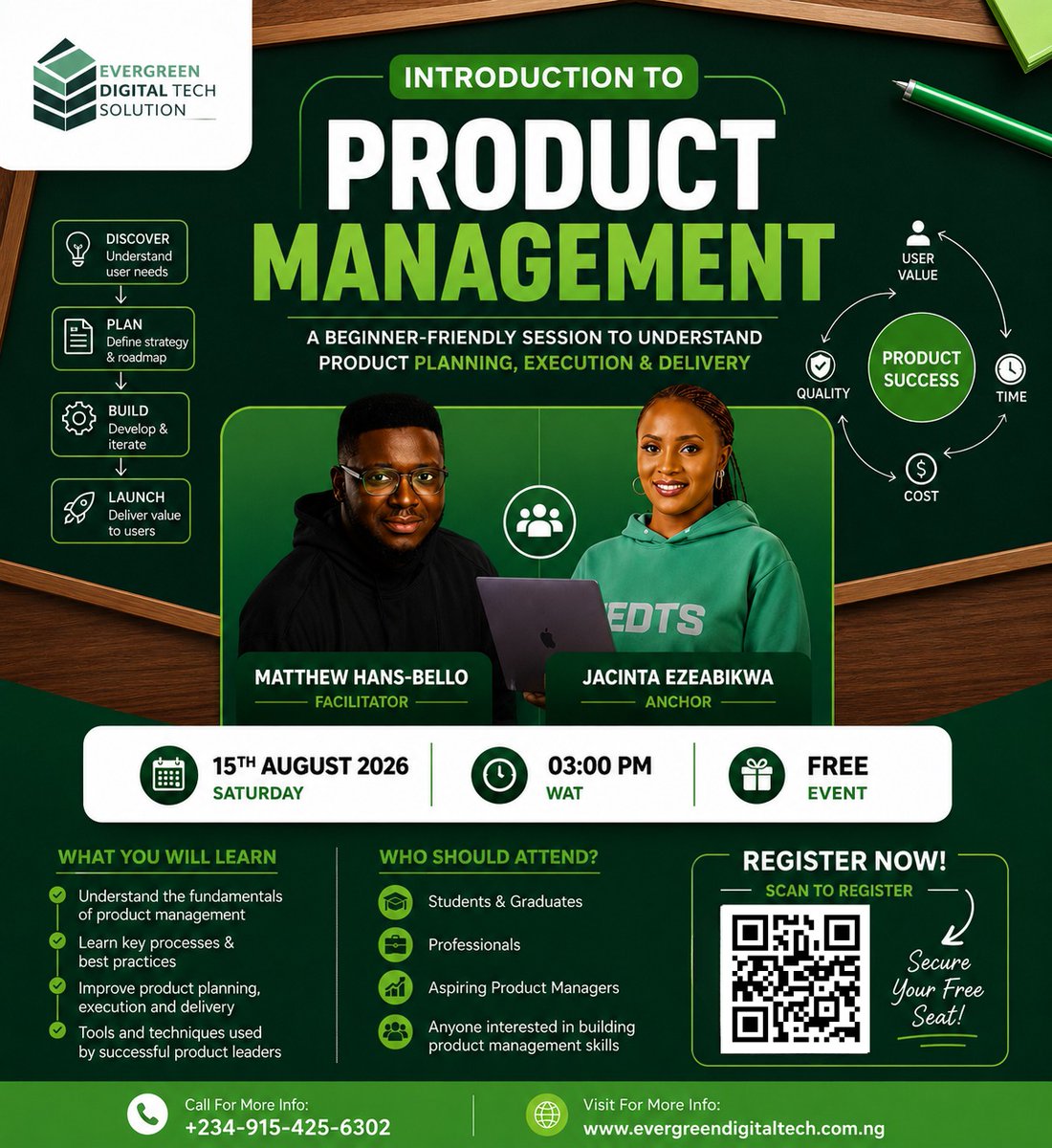 edts_official's tweet photo. Ready to explore a career in Product Management?

Join our FREE Introduction to Product Management session and learn the fundamentals of product planning, execution, and delivery.

📅 Aug. 15, 2026
🕒 3:00 PM (WAT)

Register now:
https://t.co/LS52587Hzm

#ProductManagement #EDTS https://t.co/QSaZi15IUu