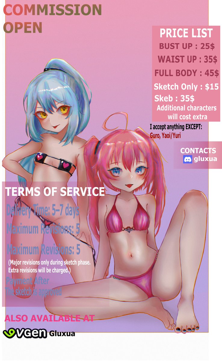 gluxua's tweet photo. Commissions are open ✨
If you’re interested, feel free to DM me on Discord/X or order via VGen! 
VGen: https://t.co/U4H78tlmXr 
RTs appreciated   

#commission #commissionopen #artcommission https://t.co/9AZkTyyCb7