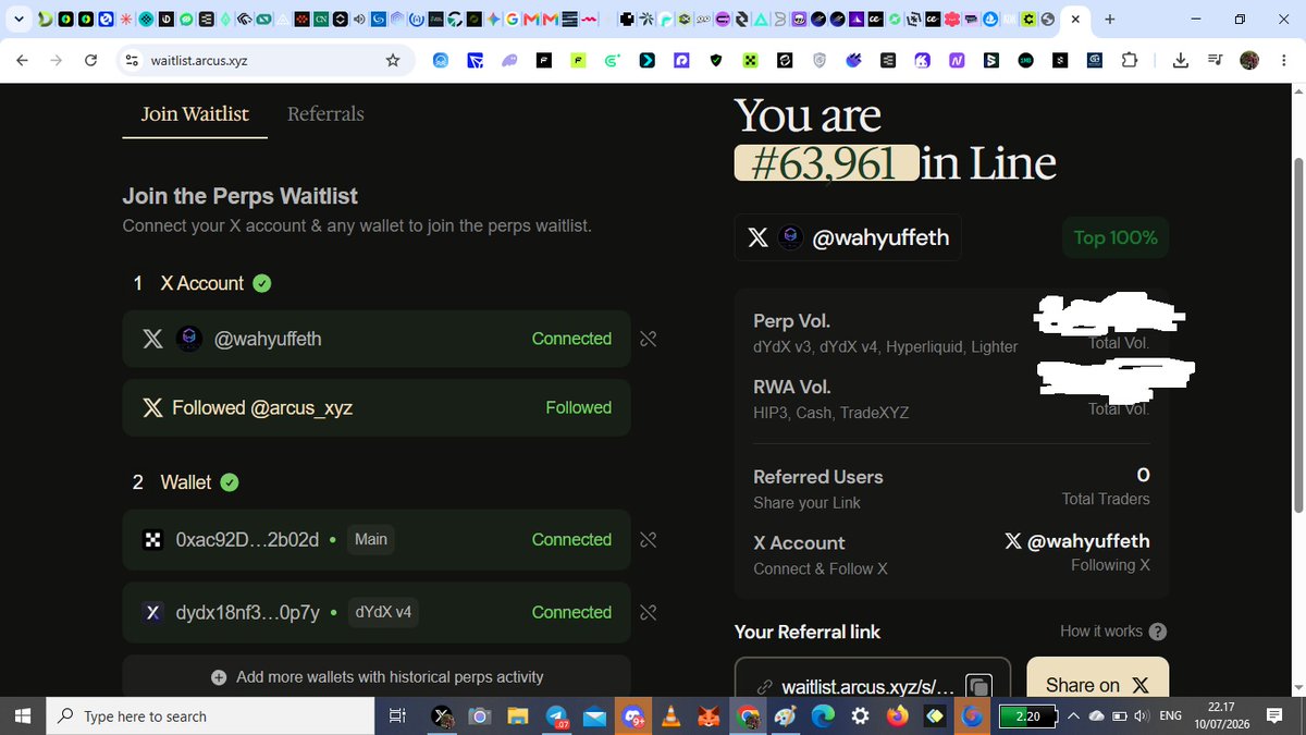 wahyuffeth's tweet photo. New Waitlist:  @arcus_xyz 
🏷 Reward : WL

🪂 Register :https://t.co/OxAzQywImc
➖ Connect New Wallet
➖ Connect X Account
➖ Follow Arcus on X
➖ Done

📌 Arcus waitlist is live, Trade 95+ stock tokens, crypto, and perps 24/7 with 0% fees on Robinhood Chain. Built by the dYdX team. Join the waitlist now.