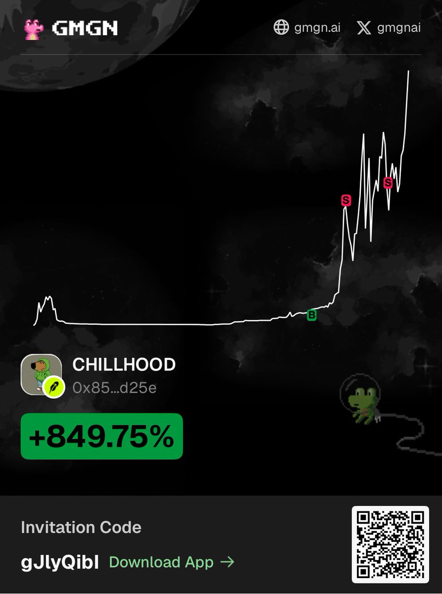 Punchmadetony's tweet photo. Just aped into $CHILLHOOD on #GMGN — PnL: +849.75% 🚀 https://t.co/FlRgTK4Y6g https://t.co/NiFB6vfFc8
