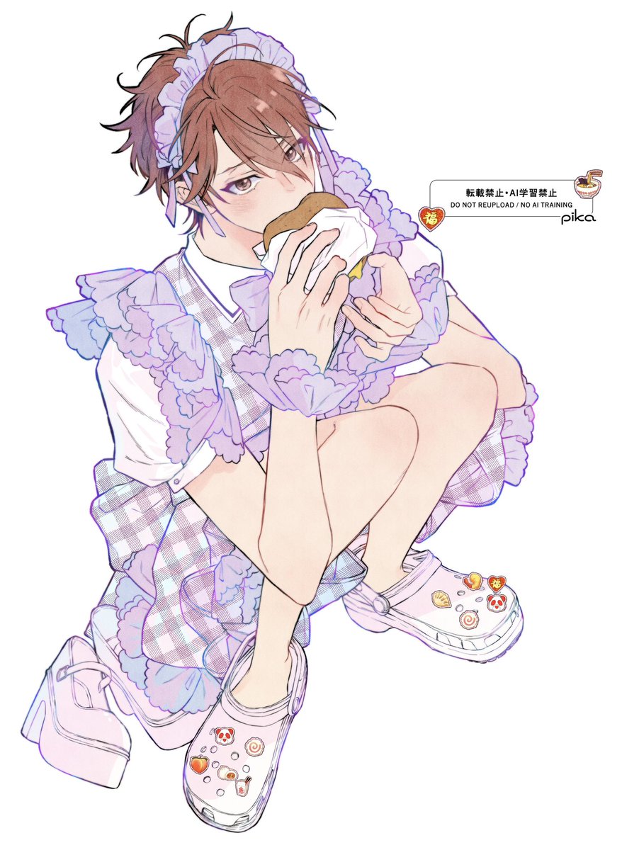____b_t's tweet photo. 厚底であんよが痛くなった休憩中千秋
描いてるうちによくわからんなった！一枚絵ってほんマニー難しい

リクでもろたメイド千秋でした🤍リハビリリクあざしたー！ https://t.co/VdrUXbTOAL