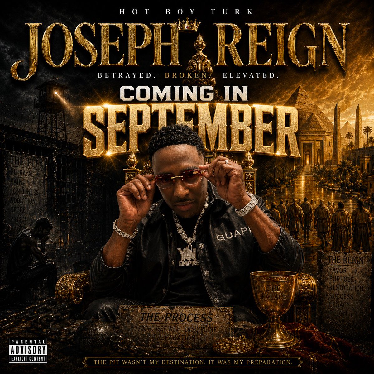 HotBoyTurk32's tweet photo. Everybody love the palace… but ain’t nobody talk about the pit.

“JOSEPH: REIGN” is more than an album. It’s my testimony.

I went from being betrayed and broken… to being chosen, restored, and reigning.

Coming in September.

If you’ve ever been counted out, overlooked, locked up, or left behind… this one for you.

The pit wasn’t my destination. It was my preparation.