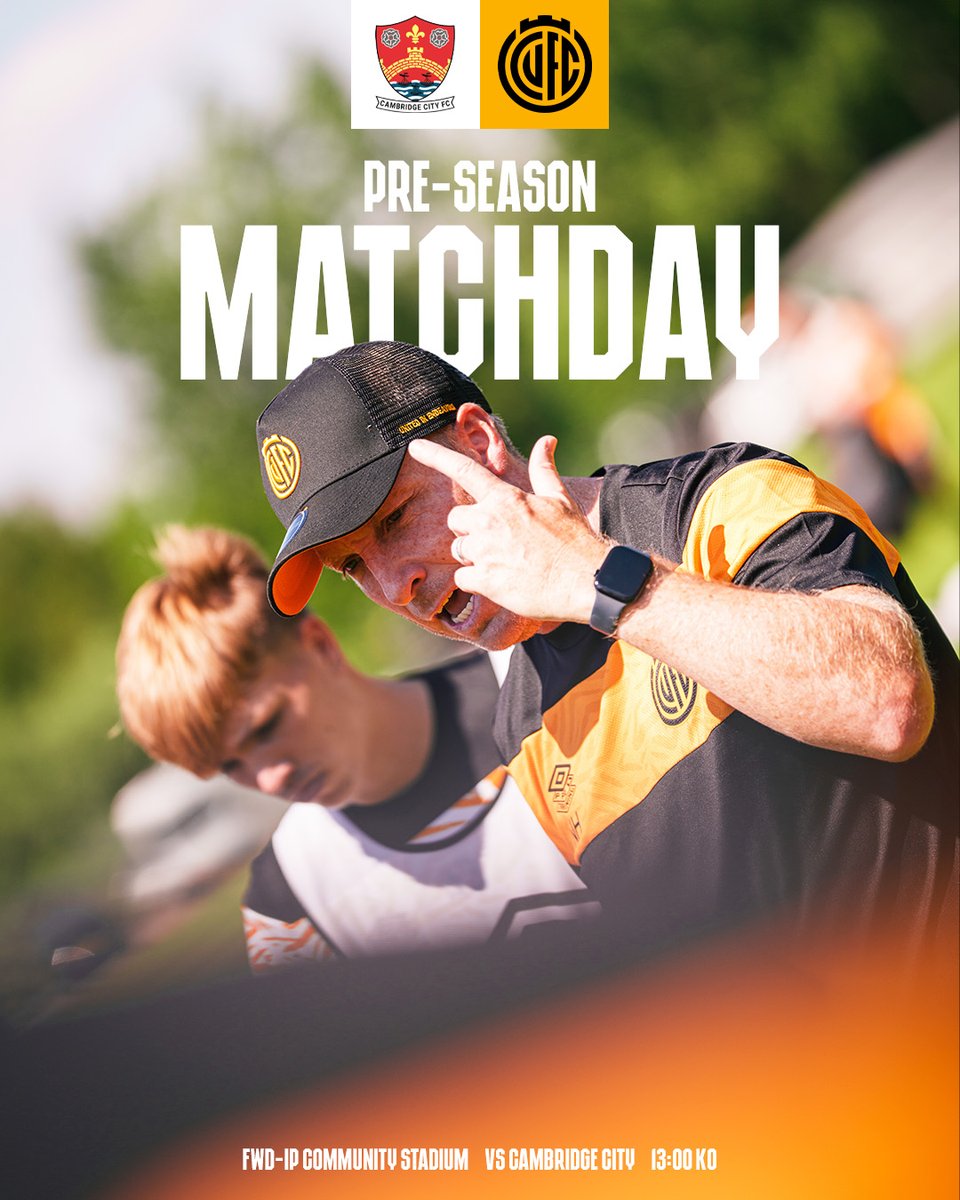 CambridgeUtdFC's tweet photo. Our first pre-season test! 🙌

🆚 @cambridgecityfc 
🕐 1pm KO
🏟️ FWD-IP Community Stadium
🎟️ Not available from ground https://t.co/MbWFdHy0F1