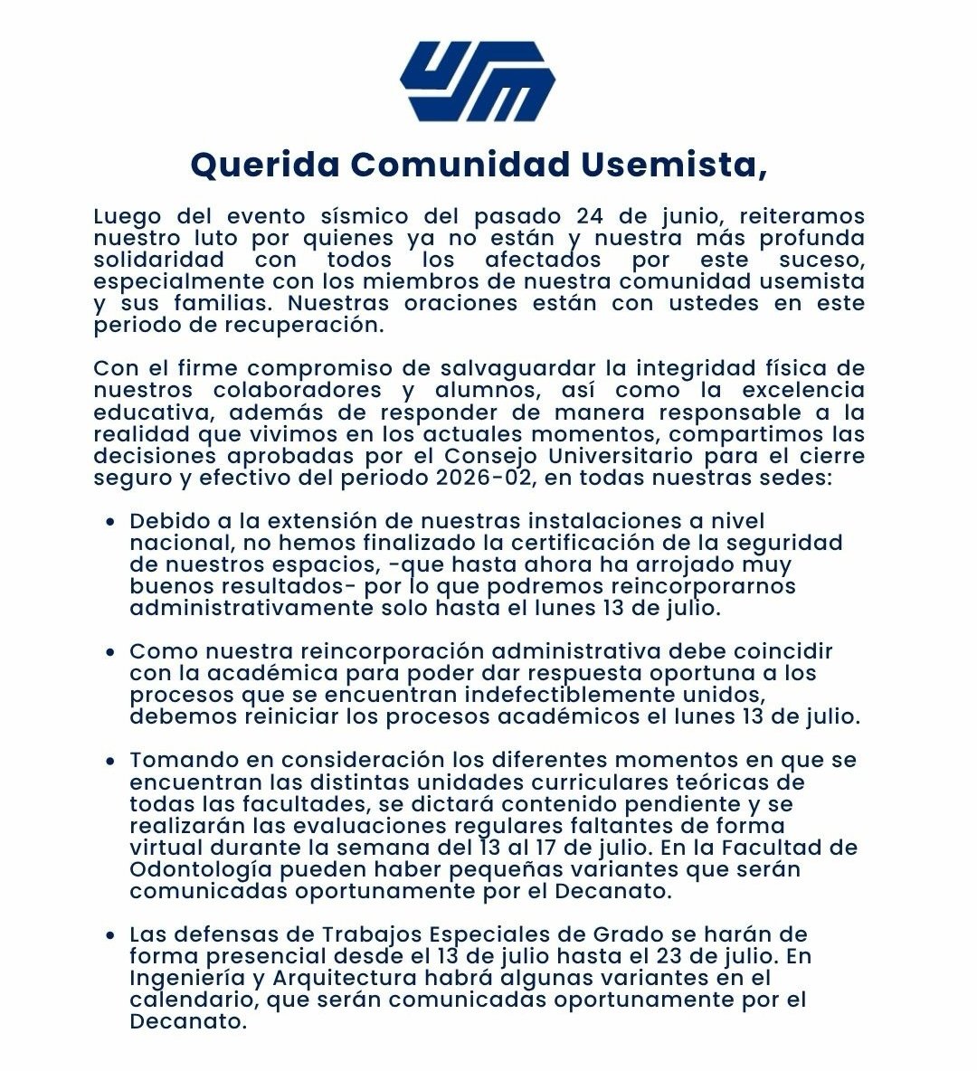 ElOtroDaniel_'s tweet photo. @estendenciavzl Hola. La universidad emitió un comunicado sobre sus actividades. No es exactamente el rol de la cuenta pero por la contingencia traten de no divulgar info no verificada. https://t.co/W3IXSM8GQO