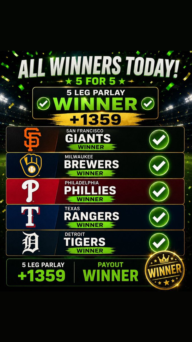 unclebennysbets's tweet photo. Went 5-0 again plus our +1359 parlay cashed! Join the team!!
#sportsbetting #Gambling𝕏 #gamblingtwitter #parlay https://t.co/CZa4QpHpao