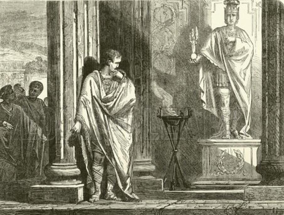 Daily_Hist01's tweet photo. According to Suetonius and Plutarch, Caesar was visiting the city of Gades (modern-day Cádiz) on official business. While there, he visited the famous Temple of Melqart (whom the Romans identified as Hercules).

Inside the temple stood a bronze statue of Alexander the Great.

As Caesar stood looking at the statue, he suddenly broke down and began to weep openly.

When they asked him what was wrong, Caesar sighed deeply and said:

🏺"Do you think I have not just cause to weep, when I consider that Alexander at my age had already conquered so many nations, while I have as yet done nothing memorable?"
