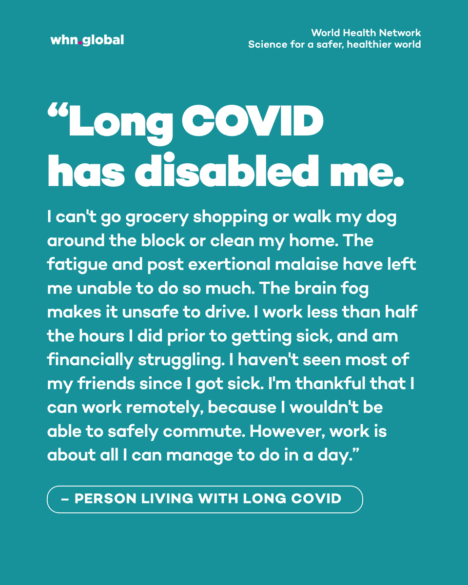 TheWHN's tweet photo. Long COVID affects millions of people worldwide. The experiences shared here are just a glimpse into what daily life can look like for those living with Long COVID. 

If you’re living with Long COVID, we want to hear from you. Fill out the survey in the caption to share your story and have it featured. Your voice helps raise awareness, inform research, and push for real change.

https://t.co/Vo7g3r2FT7

#LongCOVID #PublicHealth #COVID #COVID19 #LongCOVIDAwareness