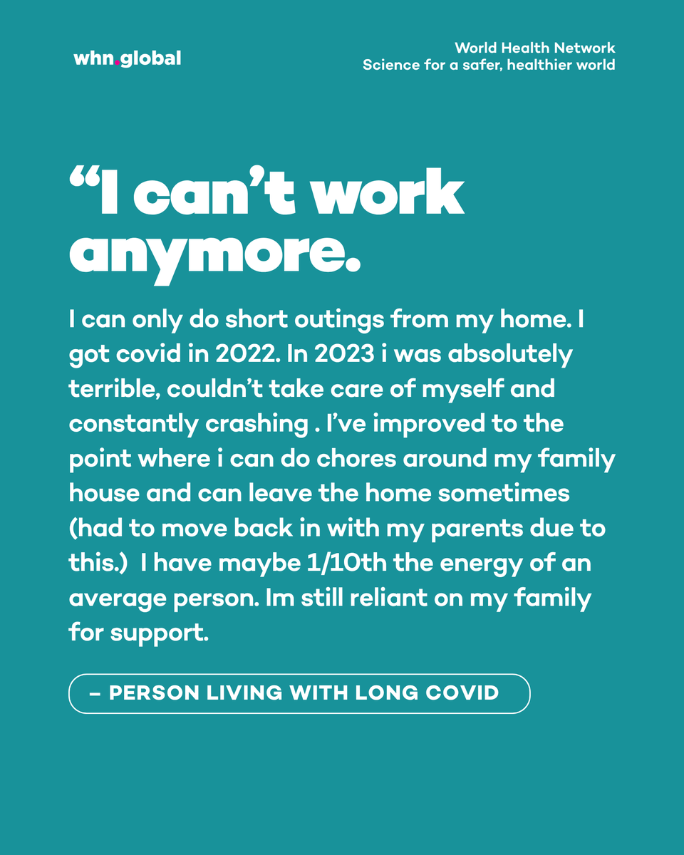 TheWHN's tweet photo. Long COVID affects millions of people worldwide. The experiences shared here are just a glimpse into what daily life can look like for those living with Long COVID. 

If you’re living with Long COVID, we want to hear from you. Fill out the survey in the caption to share your story and have it featured. Your voice helps raise awareness, inform research, and push for real change.

https://t.co/Vo7g3r2FT7

#LongCOVID #PublicHealth #COVID #COVID19 #LongCOVIDAwareness