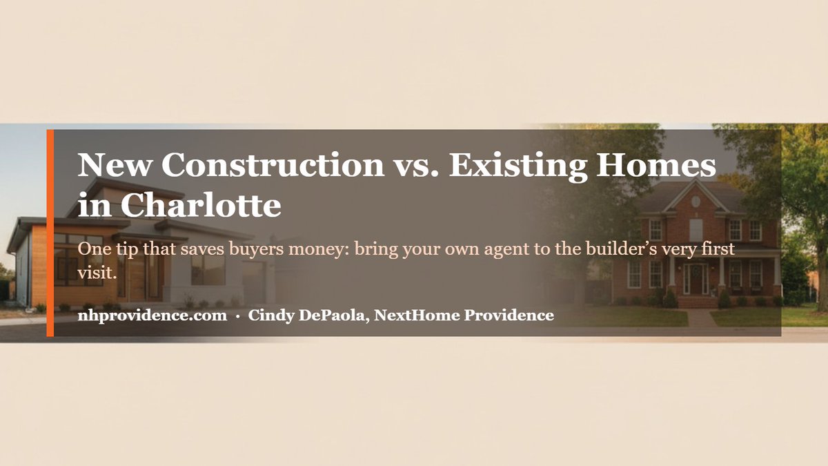 nhprovidence's tweet photo. New construction or an existing home in Charlotte? One tip that saves buyers real money: bring your own agent to the builder's very first visit—the on-site rep works for the builder, not you. Full breakdown: https://t.co/UR2L2Xs1wk #CharlotteNC https://t.co/JZLYfUBCeq