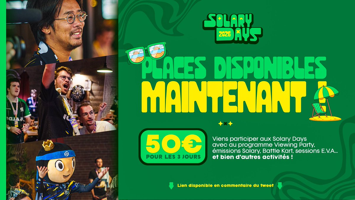 SolaryTV's tweet photo. La billetterie des Solary Days 2026 est officiellement ouverte !
Rendez-vous à Tours du 4 au 6 août pour trois jours uniques autour de Solary 🟡🔵
🎟️ https://t.co/O6zULCY8rk https://t.co/wDSYkmgVXG