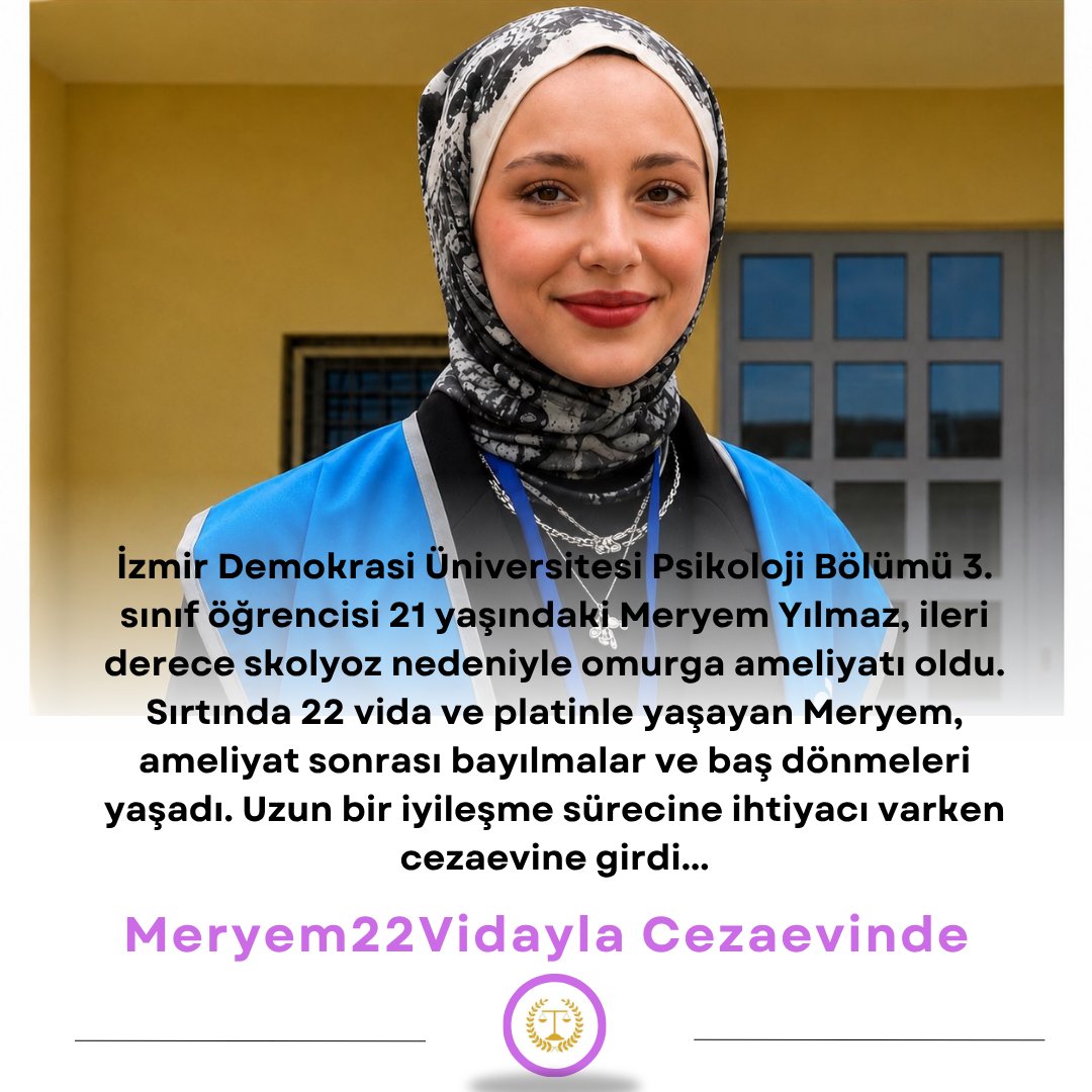 ozgr089's tweet photo. İleri derece skolyoz nedeniyle omurgasına 22 vida ve platin takılan Yılmaz, iyileşme süreci devam ederken olmadık gerekçelerle tutuklandı. @lemandergisi 

Meryem22Vidayla Cezaevinde https://t.co/Os1aBm8cMf