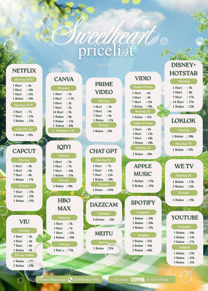 zulviwow's tweet photo. WTS APPREM APLIKASI PREMIUM READY TRUSTED HARIAN BULANAN

netflix harian bulanan prime video hbo max viu vidio platinum canva dazzcam meitu disney+ hotstar dan apprem lainnya  #zonauang

☎️:https://t.co/tqTgRKpJje https://t.co/vzSEqWIAVl
