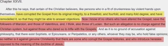 mls_kp's tweet photo. Origen believed that Christians corrupted the Gospel The Early Church father: Ante-Nicene church fathers Vol.4, Fathers of the third century, Origen against Celsus, Book II, Chapter 27 https://t.co/MtaajtESXv