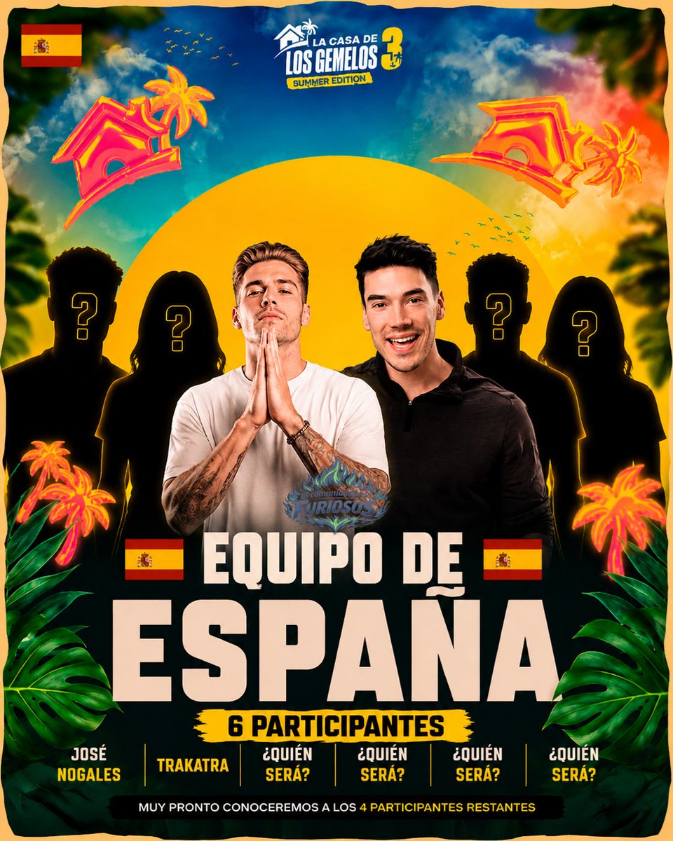 comunidadfuria's tweet photo. 🌴 LA CASA DE LOS GEMELOS 3 | SUMMER EDITION ☀️ YA TIENE A SUS PRIMEROS PARTICIPANTES CONFIRMADOS 

🇦🇷 TEAM ARGENTINA:
@FuriaScaglione
@antopaneoki

🇪🇸 TEAM ESPAÑA:
@toma_trakatra
@josenogalesjim

Iremos actualizando los teams a medida que vayan confirmandolos!

Ya falta menos para que comience esta nueva aventura🧳

#CasaGemelos3 #LCDLG3