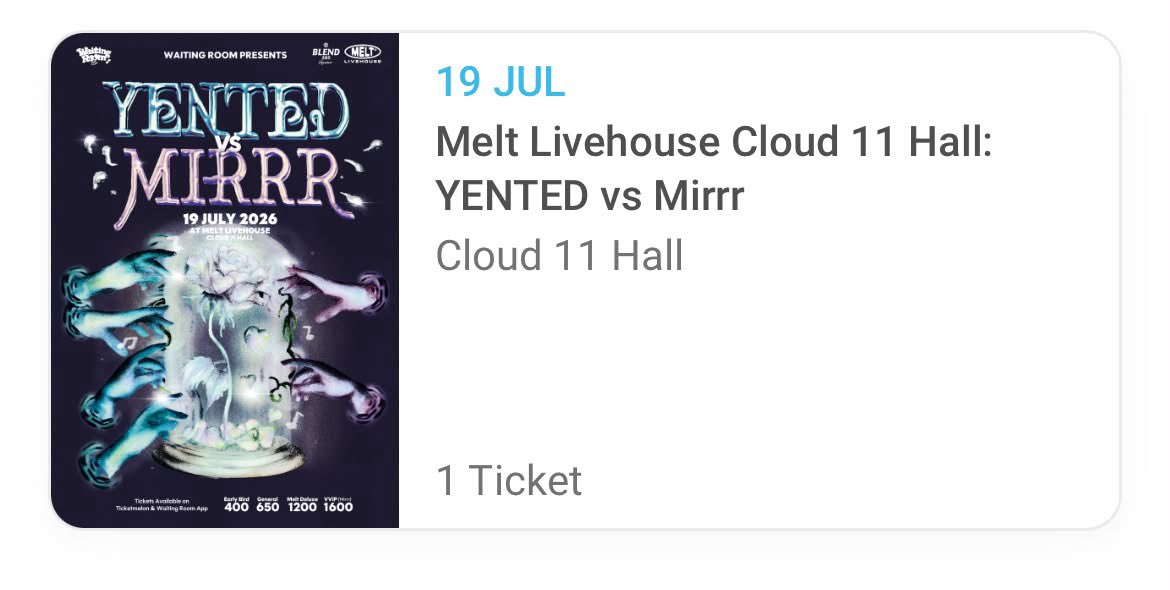 fffmehp's tweet photo. ปล่อย Melt Livehouse Cloud 11 Hall: YENTED vs Mirrr

ปล่อยต่อ 450 คับ เราไปไม่ได้เเล้ว😭😭
ทักมาสอบถามได้ค่า ลดได้้้🩶🩶

#yented #mirr #meltlivehouse https://t.co/tjRLqCEx92