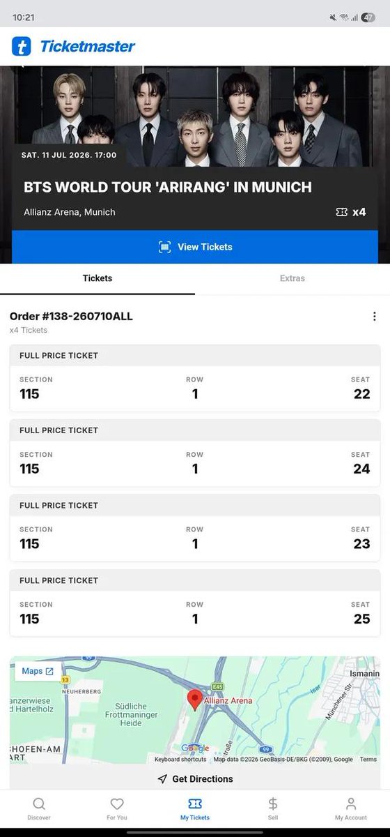 Meshack45927263's tweet photo. 🎟️ TICKETS FOR SALE 🎟️

🎤 BTS
📅 Sat, 11 Jul • 20:00
📍 Allianz Arena, Munich, Germany

📌 Section 115
📌 Row 1
📌 4Tickets Together

✅ Clear View
✅ Genuine Tickets
✅ Secure Transfer

📩 DM if you're interested for pricing and secure ticket transfer.

#BTS #BTSTickets #WTS https://t.co/klSCdJ2j8v