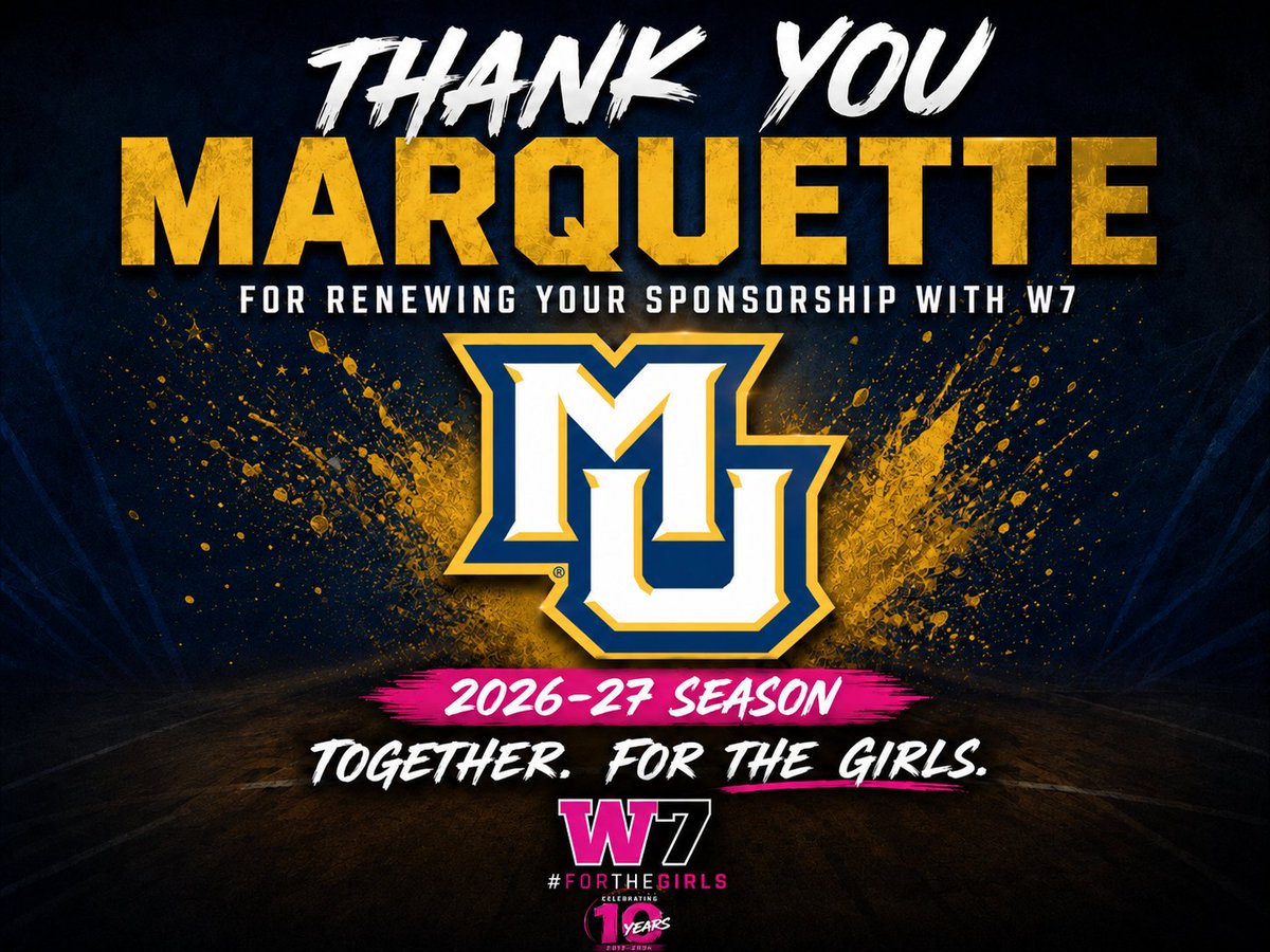 ProductionsW7's tweet photo. Thank you to @MarquetteU for renewing its sponsorship with W7 for the 2026-27 season!
As we celebrate our 10th year, we’re incredibly grateful for Marquette’s continued support of our mission and coverage #ForTheGirls.
A very special thank you to Molly Perszyk at Marquette University for helping make this partnership possible. We’re excited to have Marquette with us for another season! 💖💙💛
#BeTheDifference #W7 #ForTheGirls #MarquetteUniversity #ThankYou #10thSeason