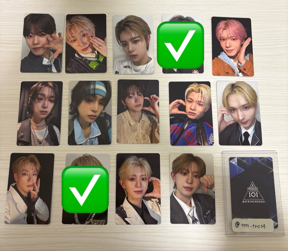 ten_tro14's tweet photo. PRODUCE 101 JAPAN 新世界 日プ新世界 ファイナル トレカ 交換

求 安部（ポジ評♾）＞その他安部（練習着以外過去弾チェキなど異種も可）

譲 画像
1枚目1段目はポジ評との交換優先
2枚目は買取も可

郵送希望 

検索からご気軽にお声掛けくださいませ。 https://t.co/GY2qU8Hu5e