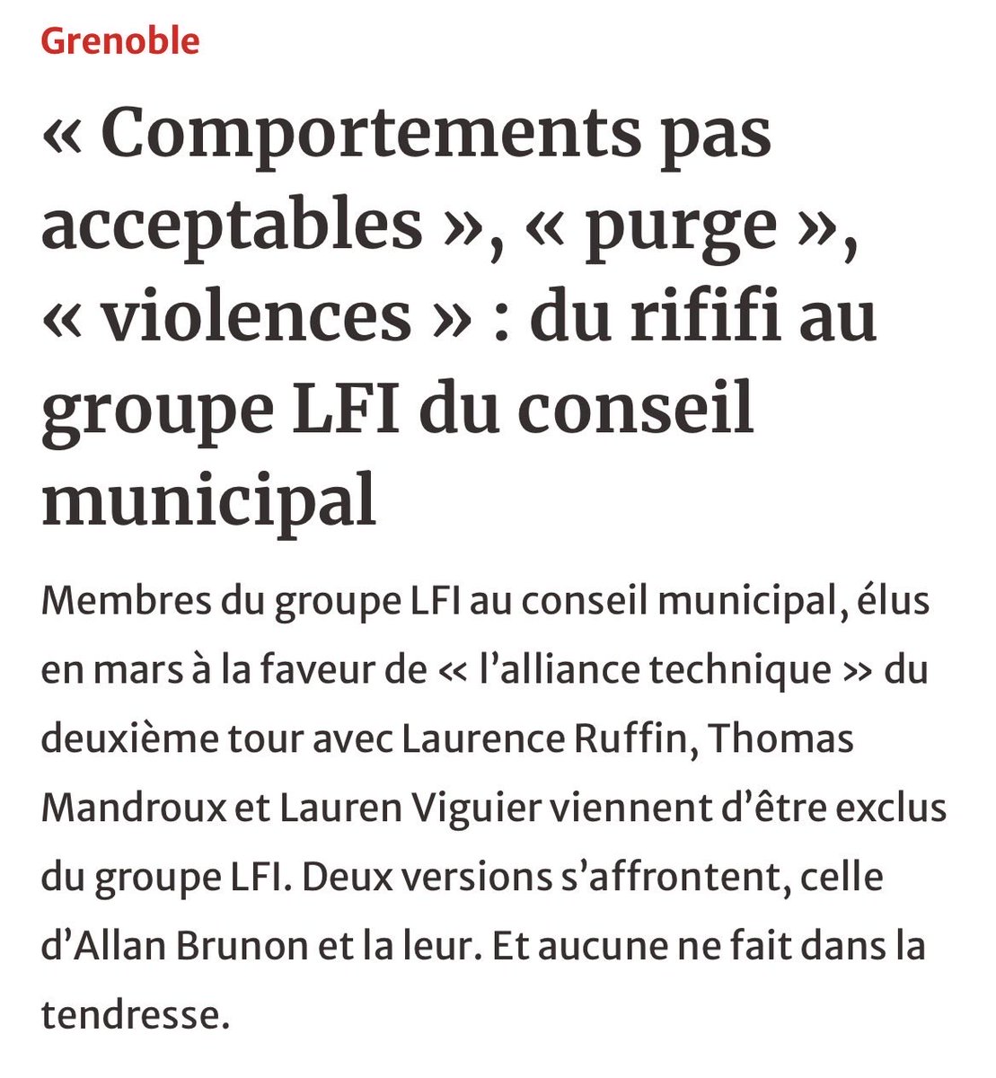 urbex25's tweet photo. @PaulVannierFI Alors Vannier, pas très bavard sur la démission de deux élus #LFI du conseil municipal de Grenoble. 
Quel parti de violents et de décérébrés. https://t.co/8QfOdg755i