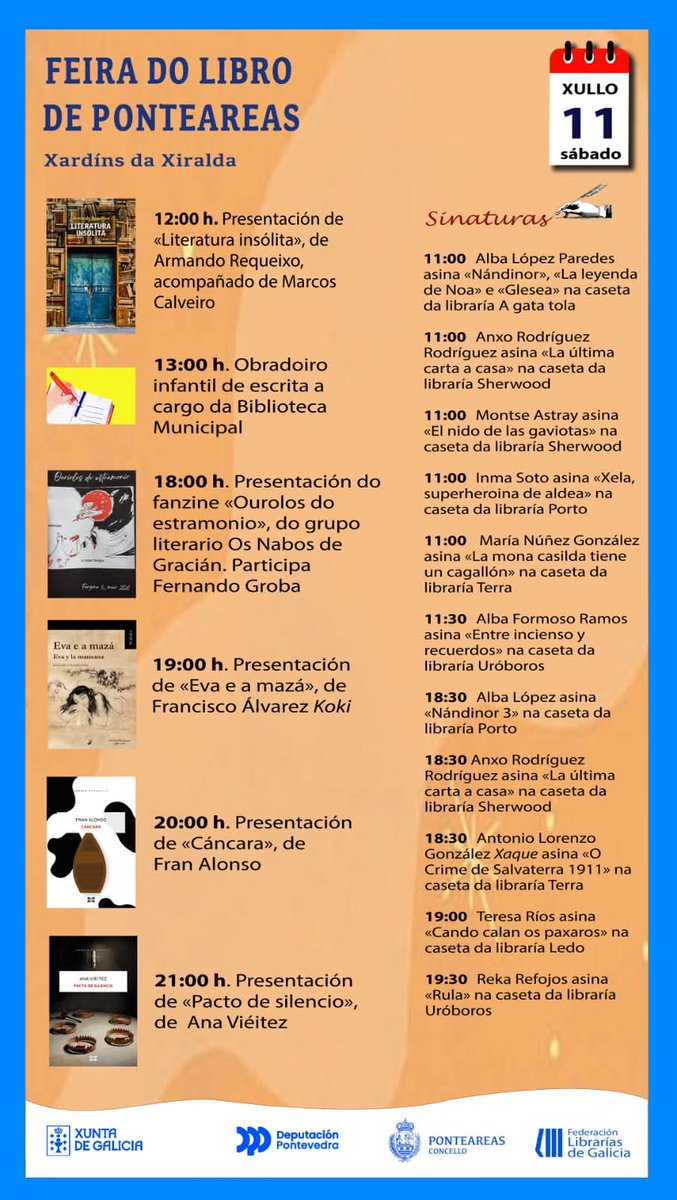 armandorequeixo's tweet photo. Este sábado estarei na Feira do Libro de Ponteareas na que será unha das últimas presentacións da 'Literatura insólita', unha ocasión perfecta para saudar as amizades que non dei visto aínda. Será ás 12:00h con Manrique Fernández e Marcos Calveiro. Se vos animades, alí nos vemos. https://t.co/NV5vIyaAEG