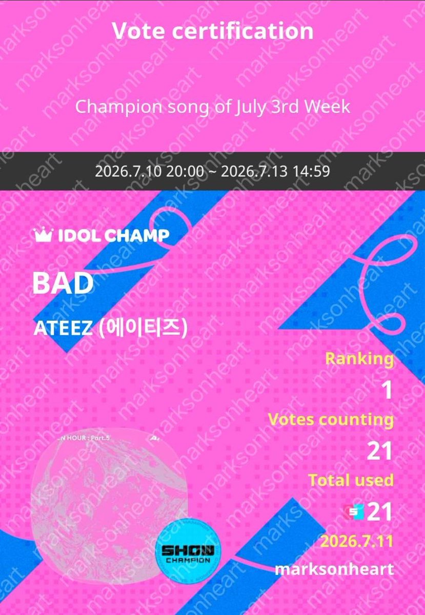 marksonheart_'s tweet photo. Show Champion

#ATEEZ #에이티즈
#GOLDENHOUR #GOLDENHOUR_Part5 #BAD https://t.co/44r5pKzAJS