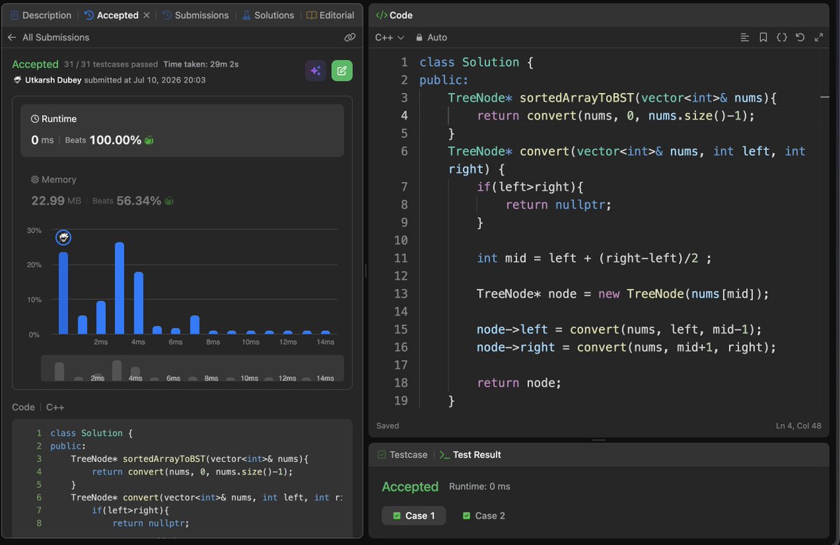 dubeytech_'s tweet photo. Day 40/45 of the #SDESheetChallenge done !! ✌️today's questions were :  
1. Populating Next Right Pointers in Each Node 
2. Search in BST 
3. Construct BST from given keys
@takeUforward_ https://t.co/t64aFo5wmf
