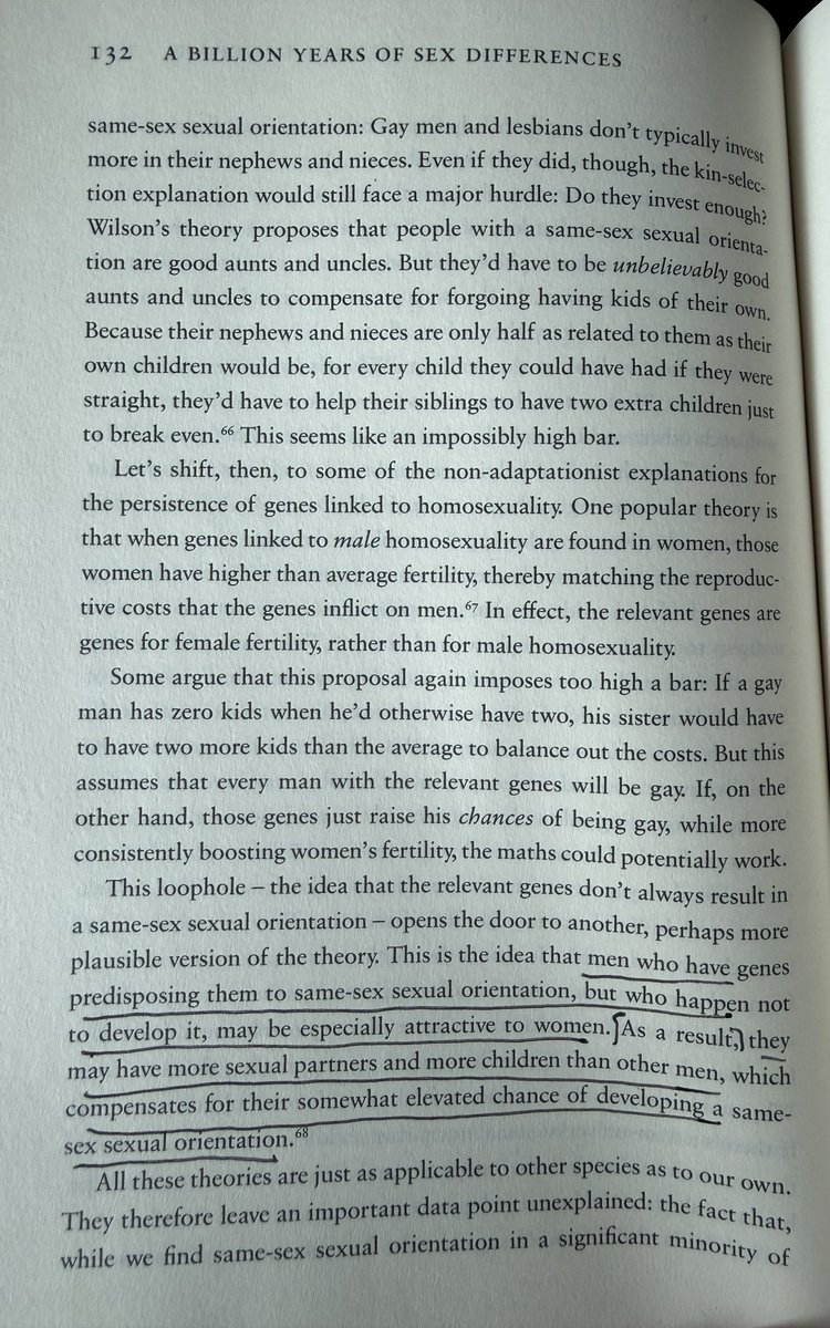 robkhenderson's tweet photo. "men who have genes predisposing them to same-sex sexual orientation, but who happen not to develop it, may be especially attractive to women. As a result, they may have...more children...compensates for their somewhat elevated chance of developing a same-sex sexual orientation" https://t.co/nwGIrgrAor