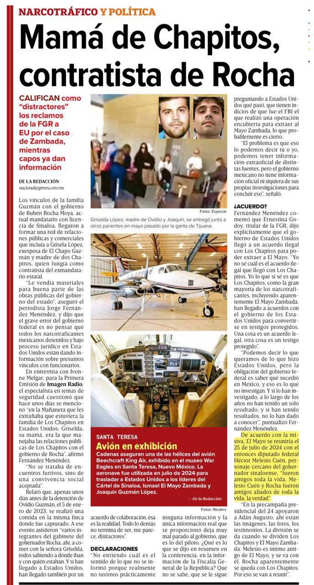 MLopezSanMartin's tweet photo. Se acumulan los señalamientos

Rocha Moya sigue y no puede salir del huracán en el que está por sus presuntos nexos con el narco

De acuerdo con el periodista @J_Fdz_Menendez, la madre de dos de Los Chapitos fue contratista del Gobierno de Sinaloa

📷 @Excelsior https://t.co/USG92gwLEz