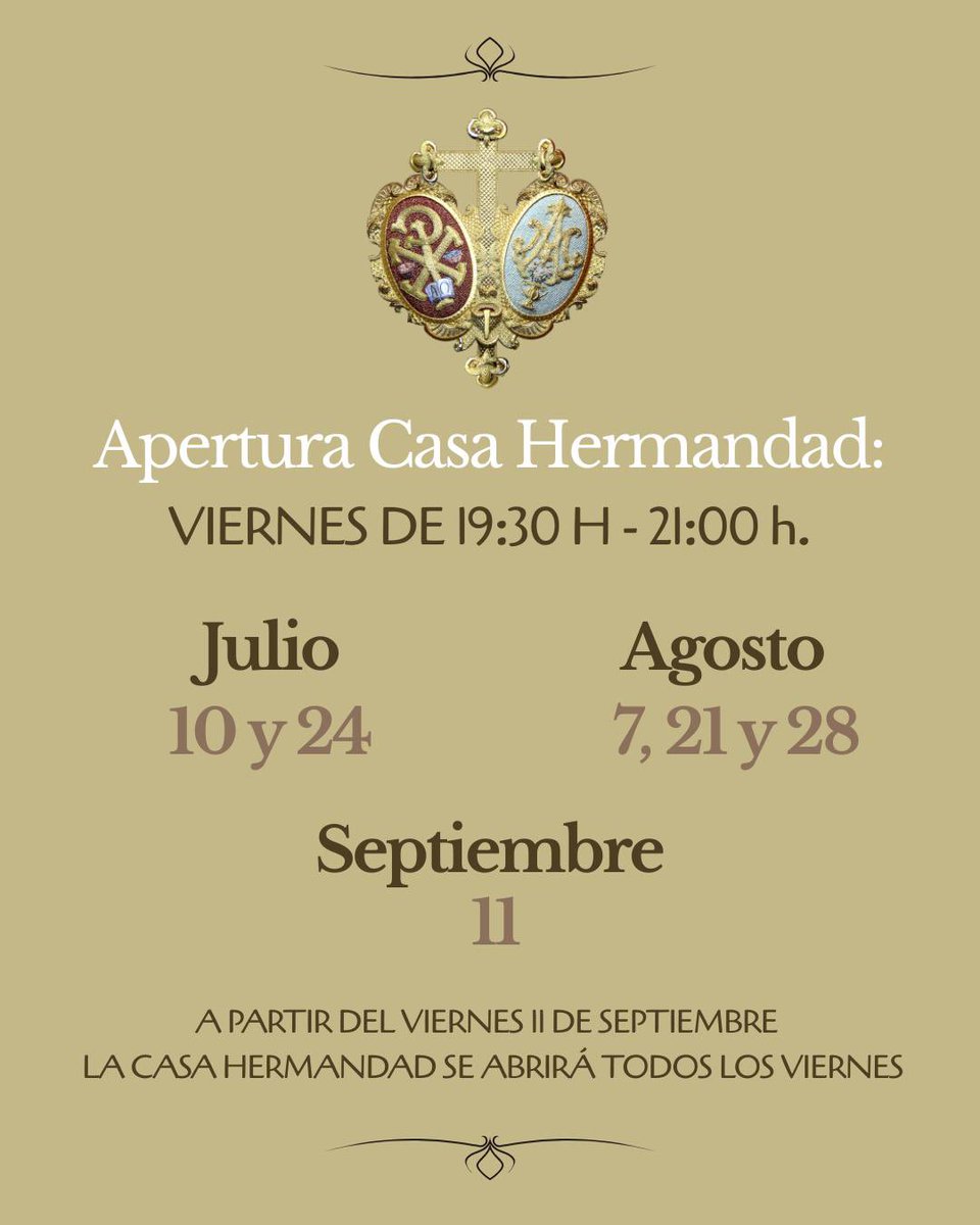 HdadMilagros's tweet photo. 📣 Horario de verano de nuestra Casa Hermandad. https://t.co/RTMULMq8ek