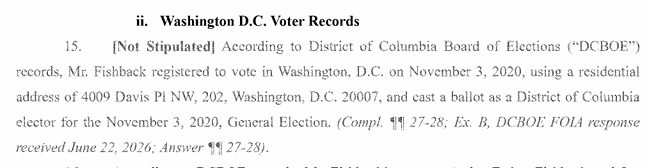 MarkGlaeser4's tweet photo. .@j_fishback would have you believe that someone else registered and voted in D.C. on November 3, 2020 using his name, DOB and address; the same general election that he skipped in Florida. https://t.co/nzPWQey9Sm