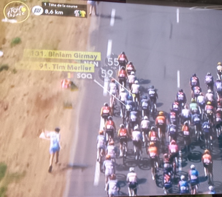 FranceinEritrea's tweet photo. #TDF2026 Biniam Girmay : third place today 

French TV follows him closely https://t.co/1XuBH9GtfN