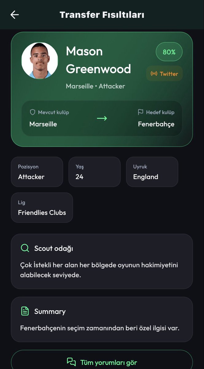 FutVeri's tweet photo. Transferin olma olasılığı ve scout analiz raporu FutVeri Betada! https://t.co/1S12rTswAG