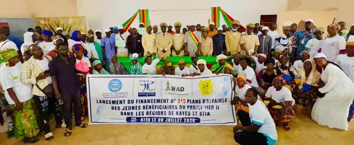 fier2mali's tweet photo. Après #Segou, la dynamique se poursuit ! 🔄 Les lancements s’enchaînent dans toutes nos zones d’intervention 🇲🇱
Retour en images 📸 sur la cérémonie de lancement des financements de nos bénéficiaires à #Kita (#Kayes) le 09/07/2026
#entrepreneuriatrural #FIDA #financementrural https://t.co/J8AwtRNdHV