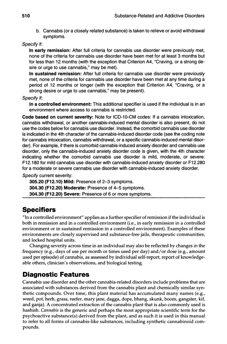 Stagon19's tweet photo. @madras_bertha As I read CUD (p509) it's a behavioral focused definition and does not address the totality of biochemical danger of a substance. Broad enough that coffee also meets at least two criteria. Mentions medical use on page 511, prevalence of 3.4% among 12-17 p512, mild intox on p516 https://t.co/XsBUjYSRvQ