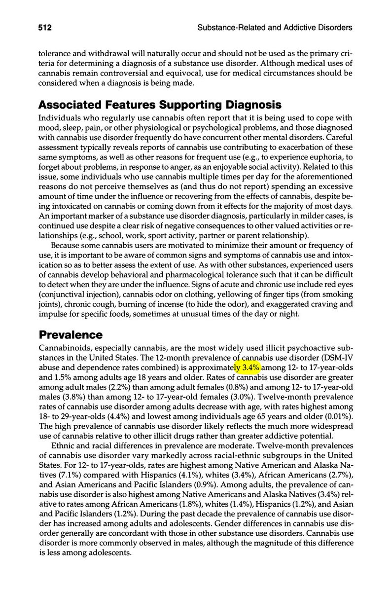 Stagon19's tweet photo. @madras_bertha As I read CUD (p509) it's a behavioral focused definition and does not address the totality of biochemical danger of a substance. Broad enough that coffee also meets at least two criteria. Mentions medical use on page 511, prevalence of 3.4% among 12-17 p512, mild intox on p516 https://t.co/XsBUjYSRvQ