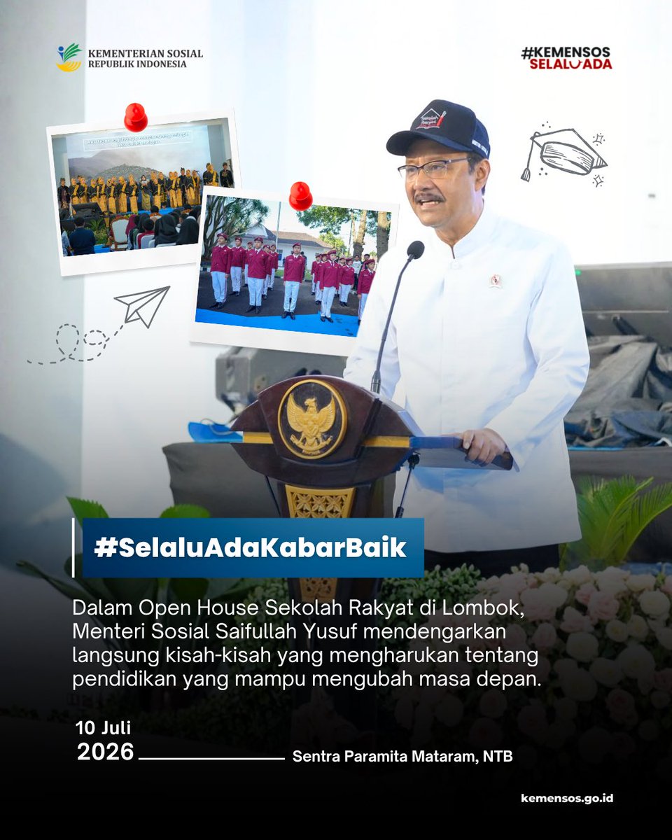 KemensosRI's tweet photo. Dalam Open House Sekolah Rakyat di Lombok, Menteri Sosial Saifullah Yusuf mendengarkan langsung kisah-kisah yang mengharukan tentang pendidikan yang mampu mengubah masa depan.

Baca kisah mereka di #SelaluAdaKabarBaik edisi 10 Juli. https://t.co/UkkeWikJjm