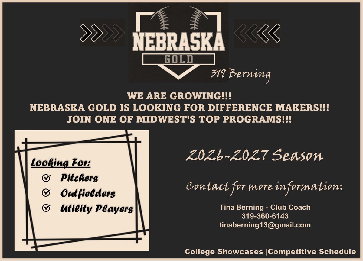 NEGold319's tweet photo. WE ARE GROWING!!!  Looking for 2027, 2028, 2029 players that want to play top level softball!!! https://t.co/xPhWRNzdsa