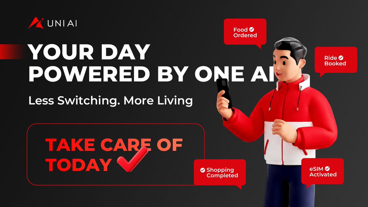 uniai_labs's tweet photo. The best AI isn't another app.

It's the one that's already taking care of your day.

☕Coffee ordered.
🛍  Shopping completed.
🚖 Ride booked.
🌍 eSIM ready.

Less switching. More living.

👉 https://t.co/E3UIYYX7f5

#UNIAI #AI3 #AIAgents https://t.co/EBTjZCoTlB