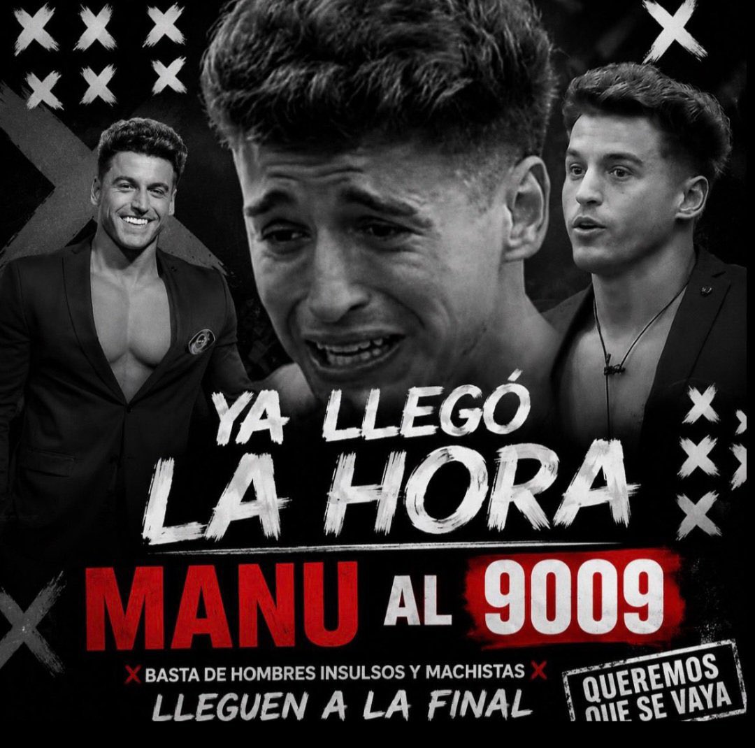 aarontsuarez's tweet photo. más de 23MIL votos y MANU con 60%, ES EL MOMENTO DE MANDAR MANU AL 9009 Y SACARLO!!! https://t.co/V1UlLrFcEk