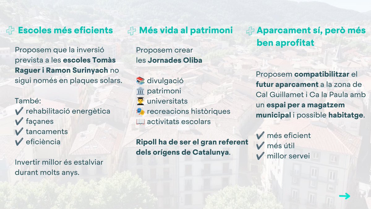 JuntsRipoll's tweet photo. 👉 Donem suport al #PlaDeBarris perquè és una oportunitat per a Ripoll.
☝️ Però també hi hem presentat propostes per reforçar la candidatura: més habitatge, més patrimoni, més comerç i millors equipaments. Fer oposició també és aportar.
#MésRipollMenysSoroll https://t.co/41i12jsGef