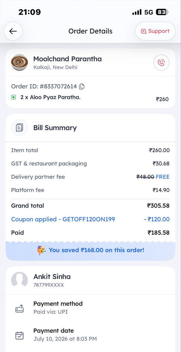 8468069248's tweet photo. @zomatocare @zomato kya. Service h bhai ye.  1 ghata ho gye but still not delivered. Check the order time https://t.co/vlbgCiyStt