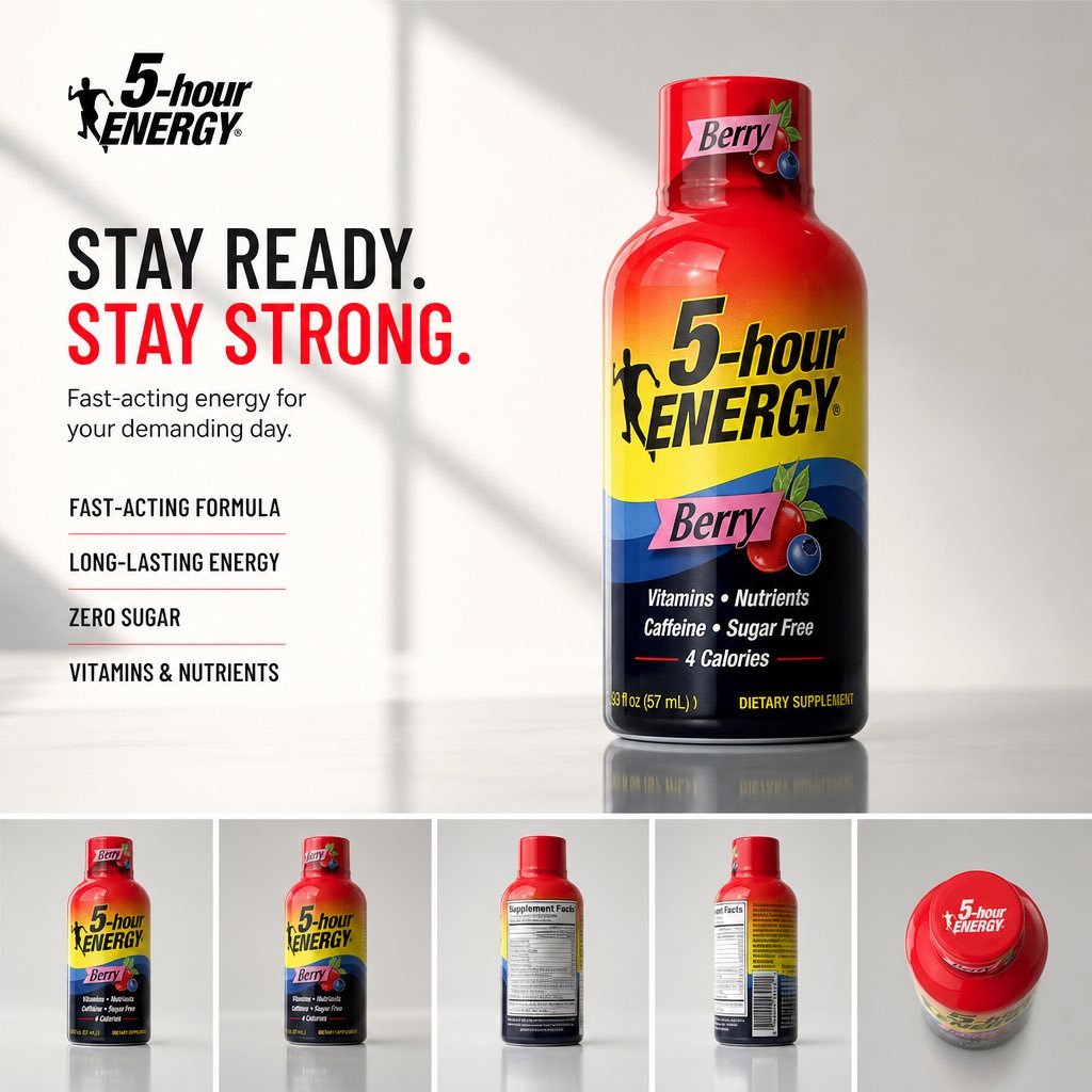 im_shahid7's tweet photo. The energy boosters✈️
Made with GPT IMAGE 2 on @SocialSight 
Prompt 

Create a premium 4:5 FMCG hero advertisement from the uploaded product image. Preserve the product exactly—no changes to shape, packaging, branding, logo, colors, labels, proportions, materials, or textures. Automatically extract the original brand logo from the packaging and place it cleanly in the top-left. Generate a premium headline, a 1–2 line subheading, and four text-only product features on the left. Display the product as the main hero (≈70% of the layout) with realistic contact shadows, soft reflections, and luxury composition. Add a bottom strip with 4–5 consistent product angles (front, 45°, side, back, top/close-up). Use an Apple-inspired minimal studio with a soft gradient background derived from the product's brand colors, natural window light, HDR global illumination, subtle reflections, and elegant negative space. Swiss typography (SF Pro Display/Helvetica Neue/Inter style). Shot on ARRI Alexa Mini LF with an 85mm product lens. Ultra-photorealistic V-Ray/Octane/Unreal Engine 5 quality, ray tracing, 8K, magazine, catalog, billboard, Amazon listing, and luxury brand campaign standard. No humans, icons, decorative graphics, clutter, or redesigned packaging. Product remains the absolute hero.
