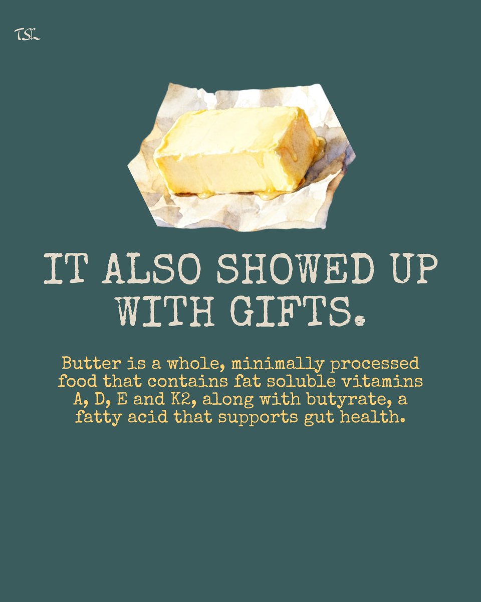ruthdulac's tweet photo. If you’ve ever thought butter is not good for you, read this. 

Butter actually contains vitamin A, D, E and K2. It also contains a fatty acid that supports gut health. 

Storefront: https://t.co/VOPvW8Mum9 https://t.co/PsWQRKsFmg