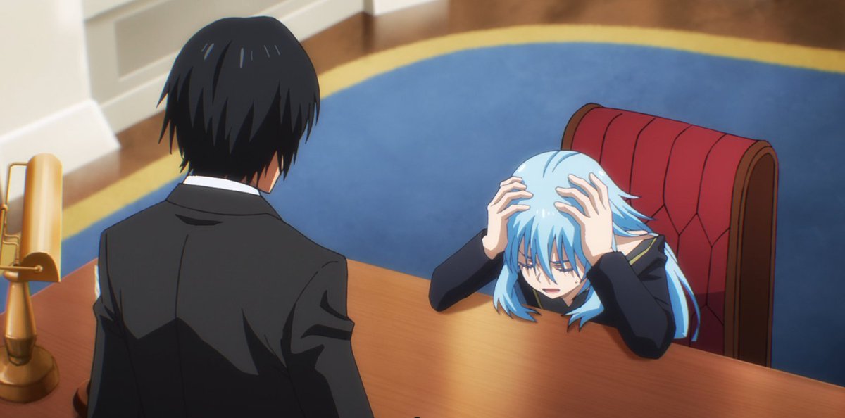 Tanshiro4's tweet photo. Rimuru stressed after finding out that the three walking natural disasters he had just acquired might not behave as well as he expected.

What were you expecting, rimuru??😭 https://t.co/Sp29KIIAux